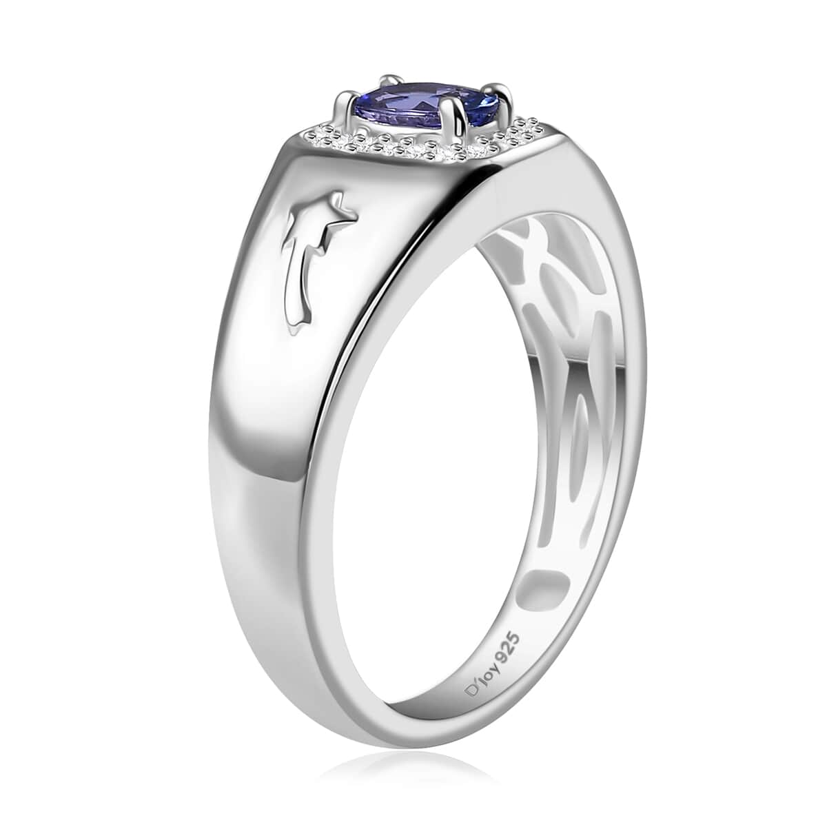 AAA Tanzanite and Moissanite 0.60 ctw Celestial Men's Ring in Rhodium Over Sterling Silver (Size 10.0) image number 3