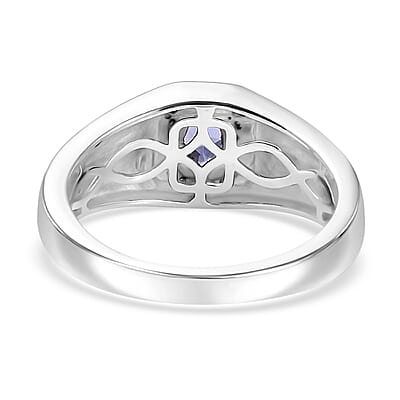 AAA Tanzanite and Moissanite 0.60 ctw Celestial Men's Ring in Rhodium Over Sterling Silver (Size 10.0)