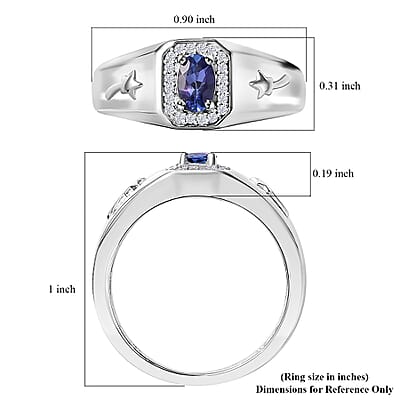 AAA Tanzanite and Moissanite 0.60 ctw Celestial Men's Ring in Rhodium Over Sterling Silver (Size 10.0)