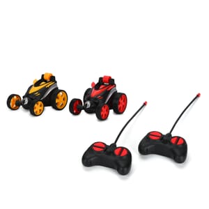 2pack Invincible Tornado RC Stunt Car with Flashing Light & Remote Control - Yellow and Red (3xAAA, 2xAA Batteries Not Included)