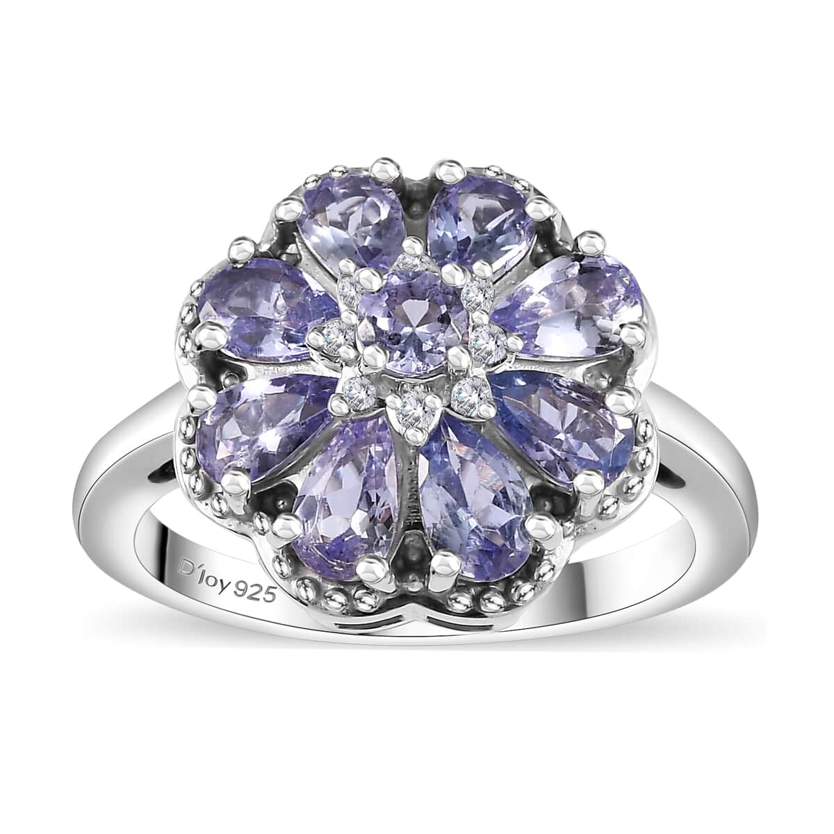 Tanzanite, White Zircon Ring in Rhodium Over Sterling Silver (Size 10.0) 1.65 ctw image number 0