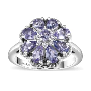 Tanzanite and White Zircon 1.65 ctw Ring in Rhodium Over Sterling Silver (Size 10.0)