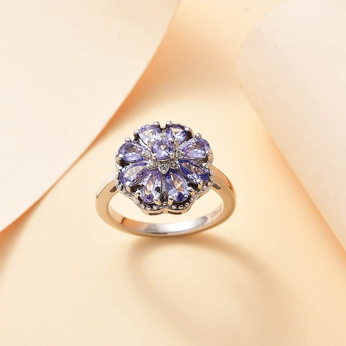 Tanzanite, White Zircon Ring in Rhodium Over Sterling Silver (Size 10.0) 1.65 ctw image number 1