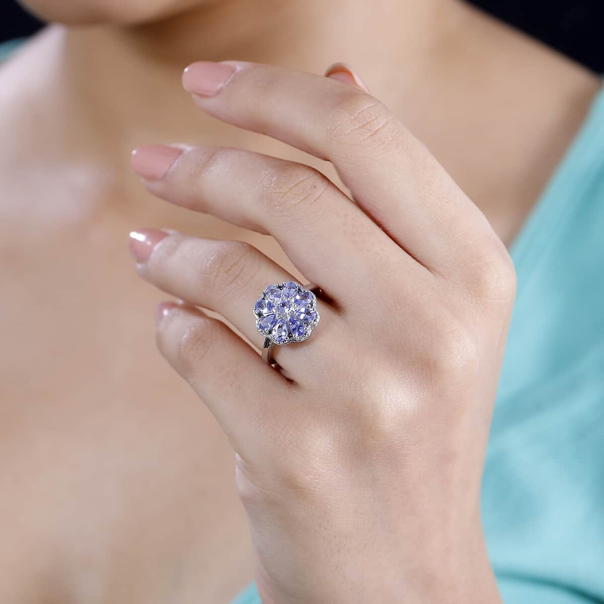 Tanzanite, White Zircon Ring in Rhodium Over Sterling Silver (Size 10.0) 1.65 ctw image number 2