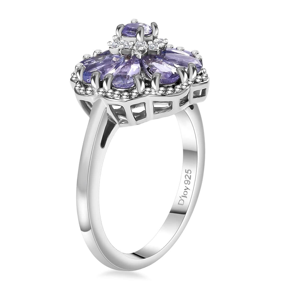 Tanzanite, White Zircon Ring in Rhodium Over Sterling Silver (Size 10.0) 1.65 ctw image number 3