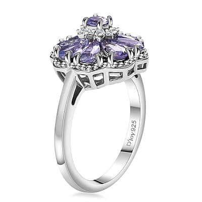 Tanzanite and White Zircon 1.65 ctw Daisy Floral Ring in Rhodium Over Sterling Silver (Size 10.0)
