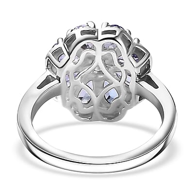 Tanzanite and White Zircon 1.65 ctw Daisy Floral Ring in Rhodium Over Sterling Silver (Size 10.0)