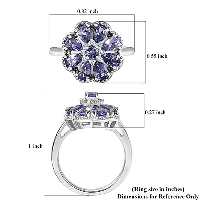 Tanzanite and White Zircon 1.65 ctw Daisy Floral Ring in Rhodium Over Sterling Silver (Size 10.0)