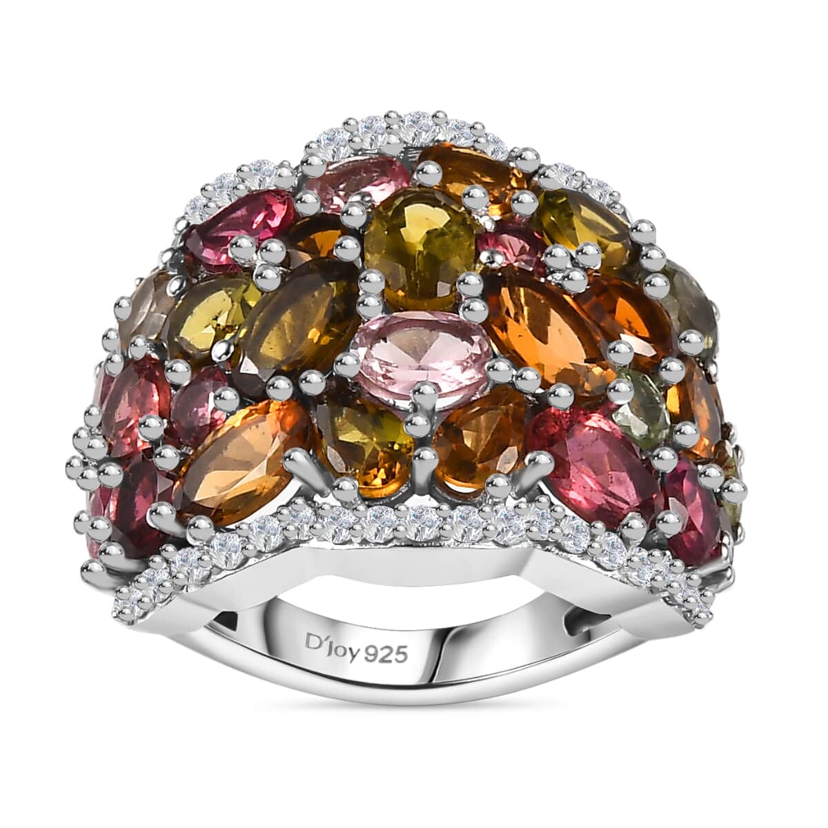 Multi-Tourmaline and White Zircon 8.00 ctw Ring in Rhodium Over Sterling Silver (Size 5.0) image number 0