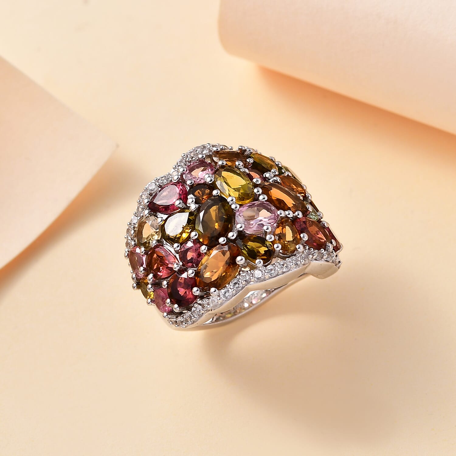 Buy Multi-Tourmaline and White Zircon 8.00 ctw Ring in