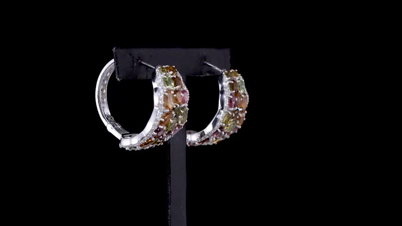Multi-Tourmaline and White Zircon 10.85 ctw Hoop Earrings in Rhodium Over Sterling Silver