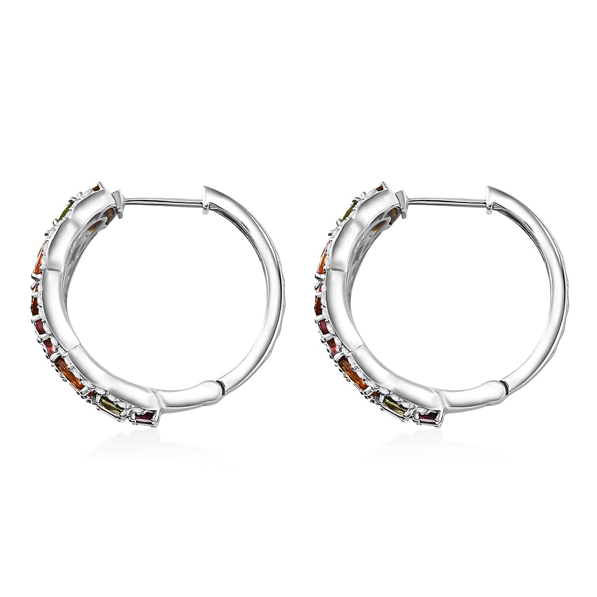 Multi-Tourmaline and White Zircon 10.85 ctw Hoop Earrings in Rhodium Over Sterling Silver image number 3