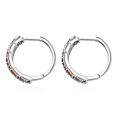 Multi-Tourmaline and White Zircon 10.85 ctw Hoop Earrings in Rhodium Over Sterling Silver