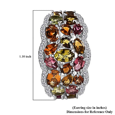 Multi-Tourmaline and White Zircon 10.85 ctw Hoop Earrings in Rhodium Over Sterling Silver