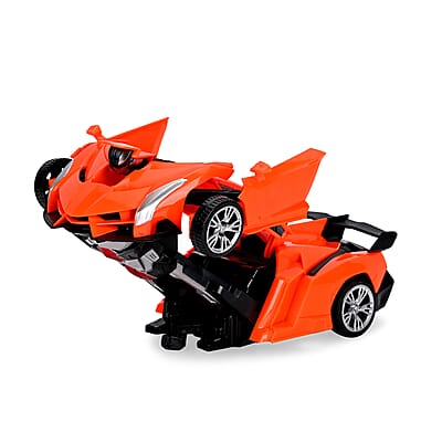 Orange Remote Transforming Into Robot Car with Headlight (Powered by 3AAA Battery and Remote Control By 2AA Battery not Included)