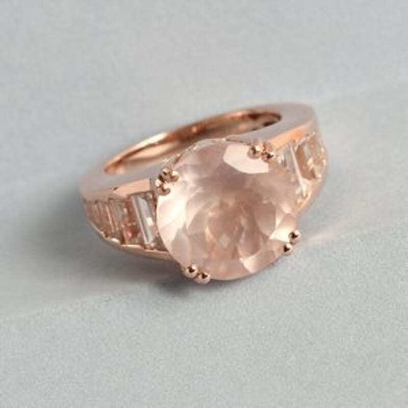 Rose Quartz and Zircon 8.34 ctw Ring in 14K RG Over Sterling Silver (Size 5.5)