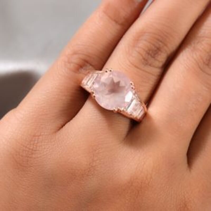 Rose Quartz and Zircon 8.34 ctw Ring in 14K RG Over Sterling Silver (Size 5.5)
