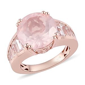 Rose Quartz and Zircon 8.34 ctw Ring in 14K RG Over Sterling Silver (Size 5.5)