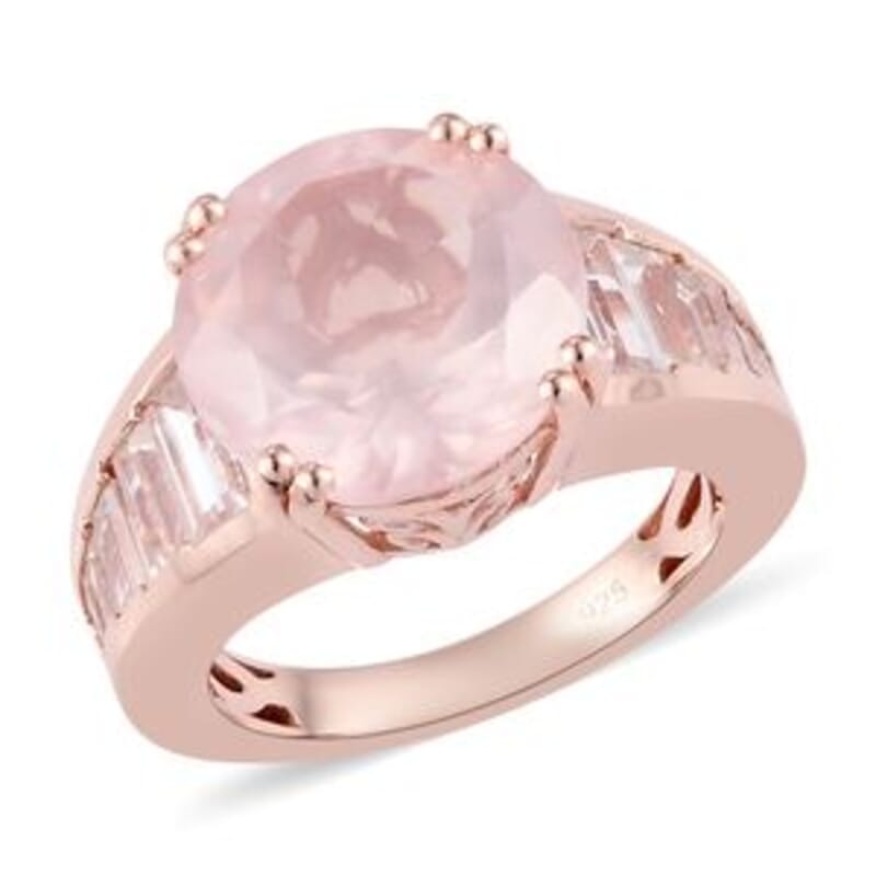 Rose Quartz and Zircon 8.34 ctw Ring in 14K RG Over Sterling Silver (Size 5.5)