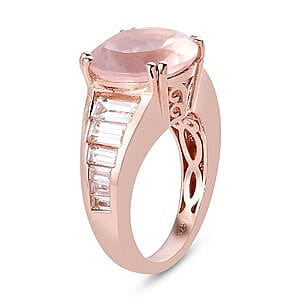Rose Quartz and Zircon 8.34 ctw Ring in 14K RG Over Sterling Silver (Size 5.5)