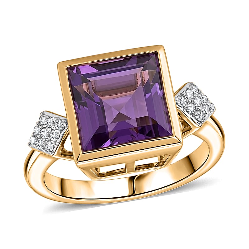 Lusaka Amethyst and Zircon 3.35 ctw Ring in 14K YG Over Sterling Silver (Size 5.5)