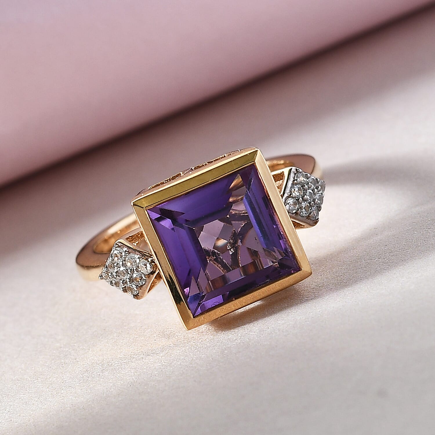 Lusaka Amethyst and Zircon 3.35 ctw Ring in 14K YG Over Sterling Silver (Size 5.5)