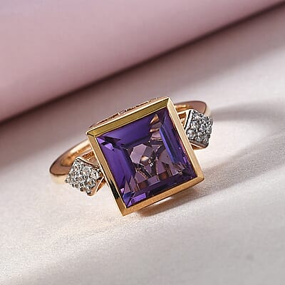Lusaka Amethyst and Zircon 3.35 ctw Ring in 14K YG Over Sterling Silver (Size 5.5)