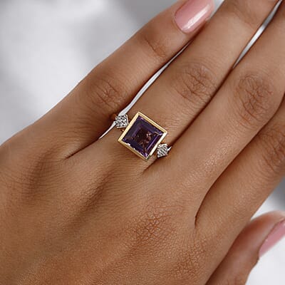 Lusaka Amethyst and Zircon 3.35 ctw Ring in 14K YG Over Sterling Silver (Size 5.5)