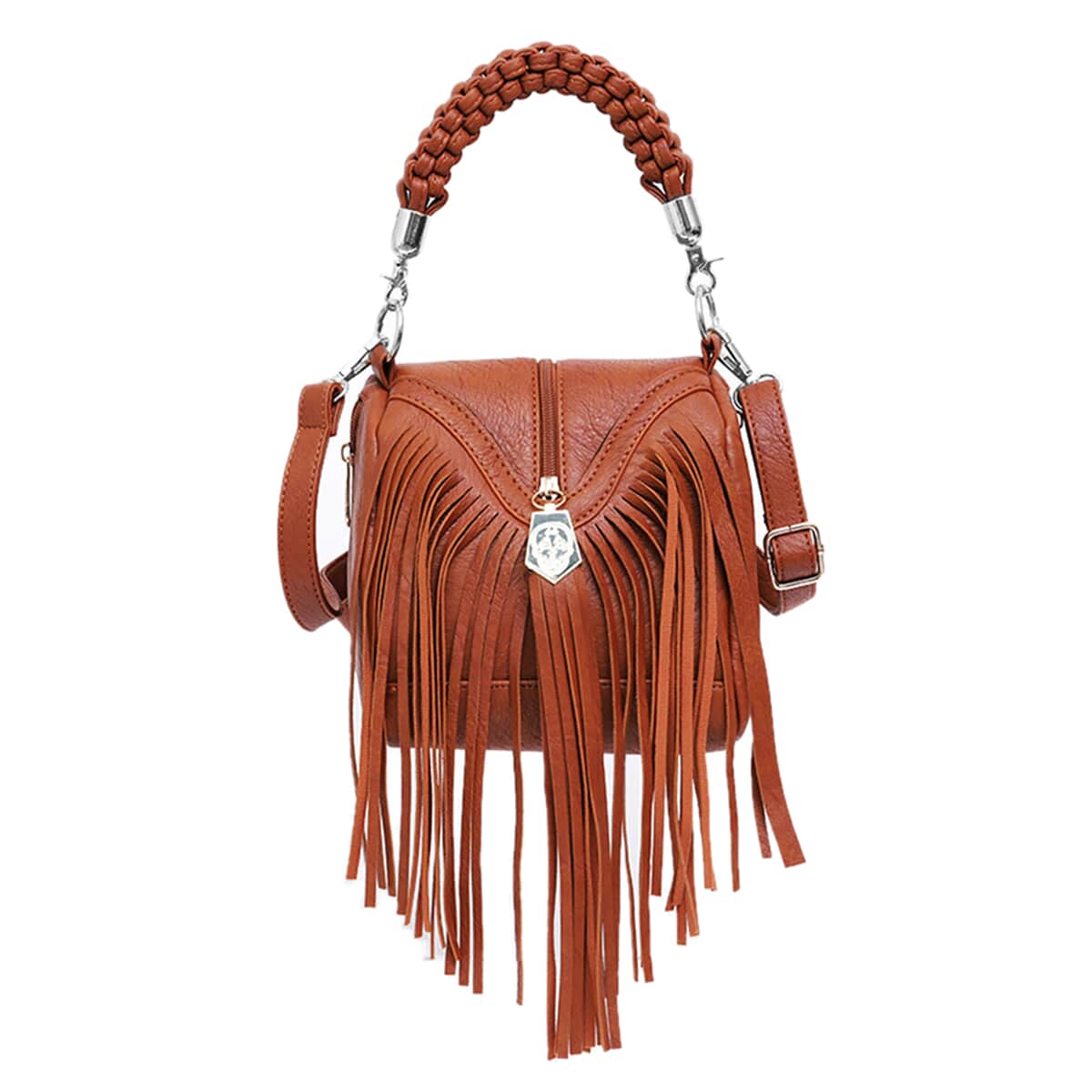 Urban Lux by TruCulture-Sofia Caramel Vegan Leather Crossbody Bag with Fringe Flap image number 0
