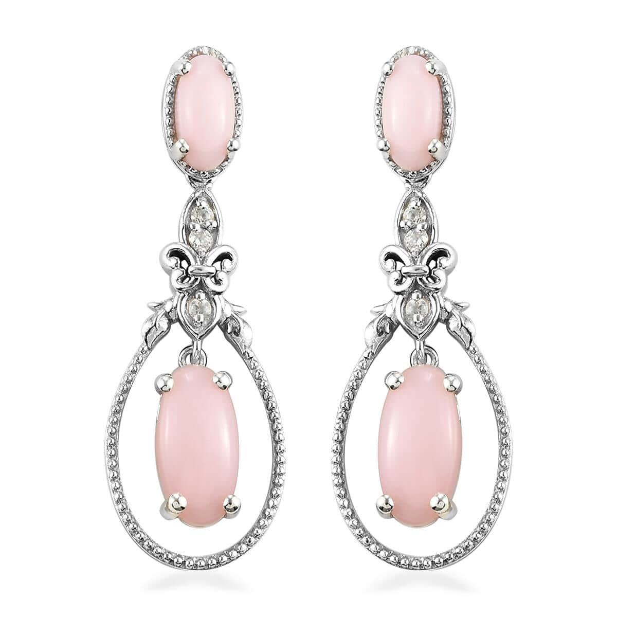 Peruvian Pink Opal and Natural White Zircon Earrings in Platinum Over Sterling Silver 7.50 ctw image number 0