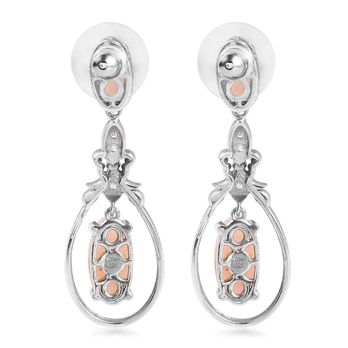Peruvian Pink Opal and Natural White Zircon Earrings in Platinum Over Sterling Silver 7.50 ctw image number 4