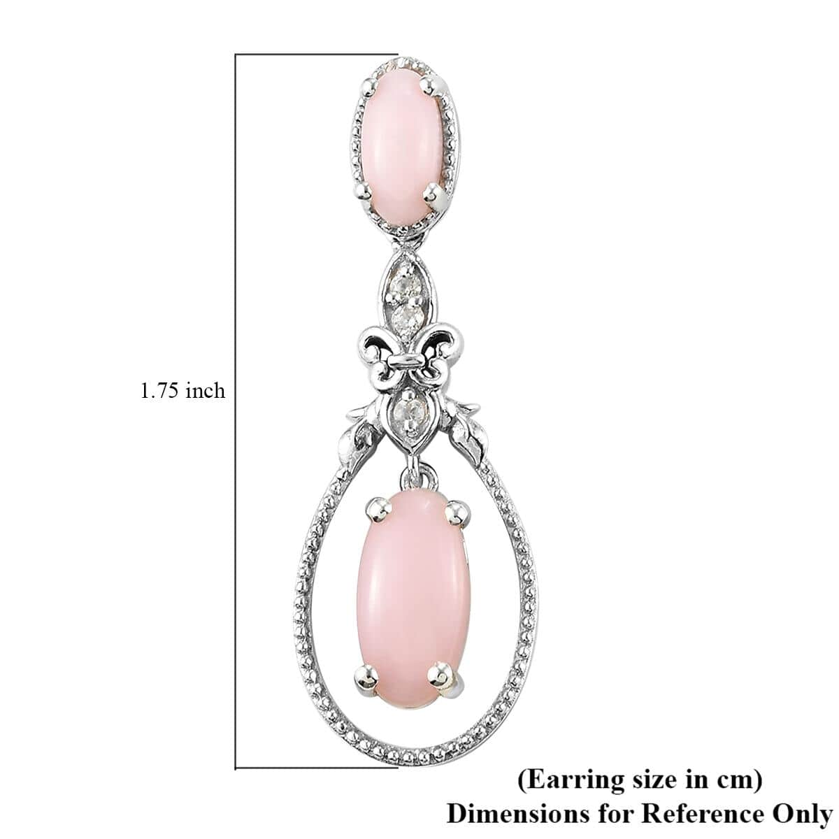 Peruvian Pink Opal and Natural White Zircon Earrings in Platinum Over Sterling Silver 7.50 ctw image number 5