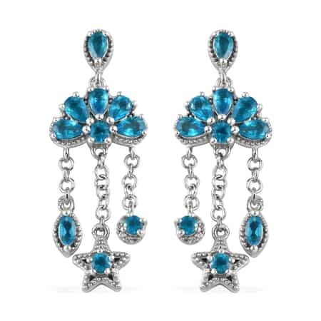 Malgache Neon Apatite and White Zircon Dangle Earrings in Platinum Over Sterling Silver 3.50 ctw image number 0