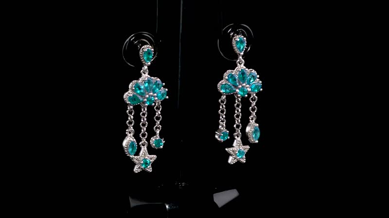 Malgache Neon Apatite and White Zircon Dangle Earrings in Platinum Over Sterling Silver 3.50 ctw