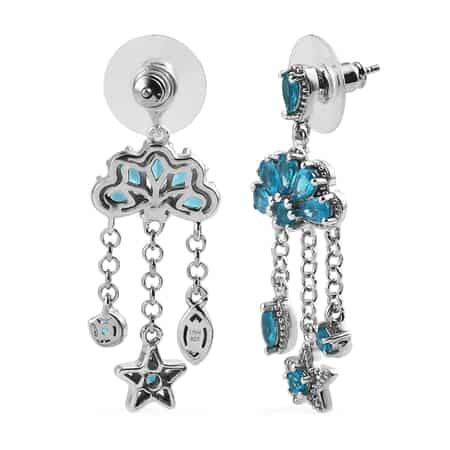 Malgache Neon Apatite and White Zircon Dangle Earrings in Platinum Over Sterling Silver 3.50 ctw image number 2