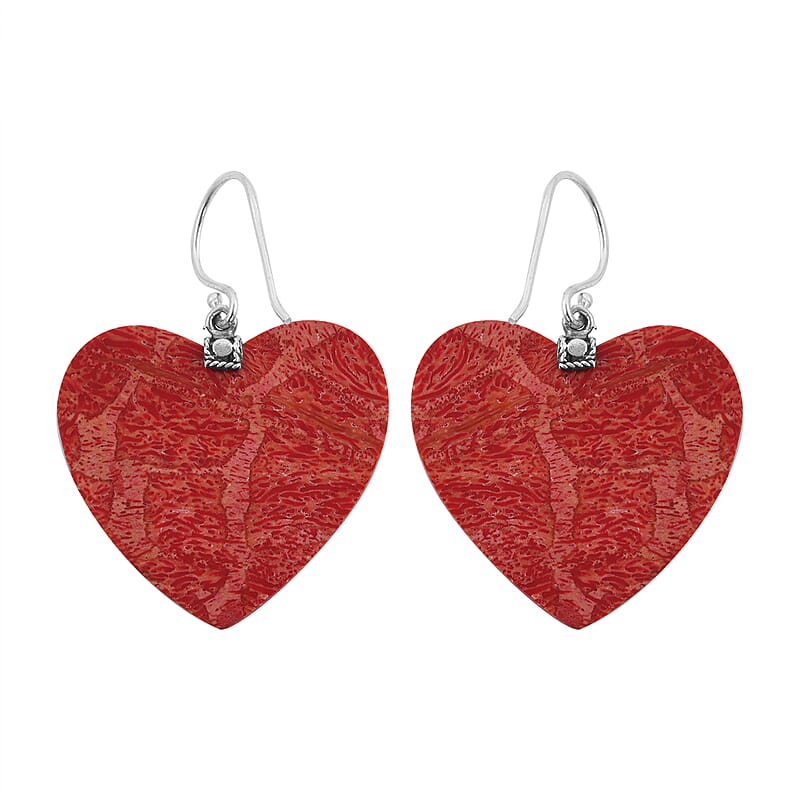 Sponge Coral Heart Earrings in Sterling Silver