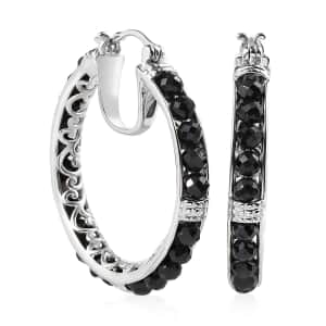 Karis Thai Black Spinel Hoop Earrings in Platinum Bond 25.00 ctw