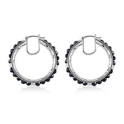 EverTrue Thai Black Spinel 24.15 ctw Hoop Earrings in Platinum Bond