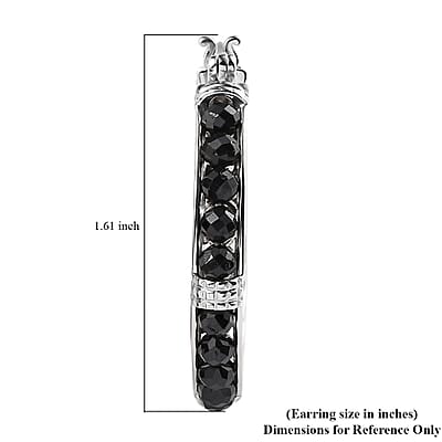 EverTrue Thai Black Spinel 24.15 ctw Hoop Earrings in Platinum Bond