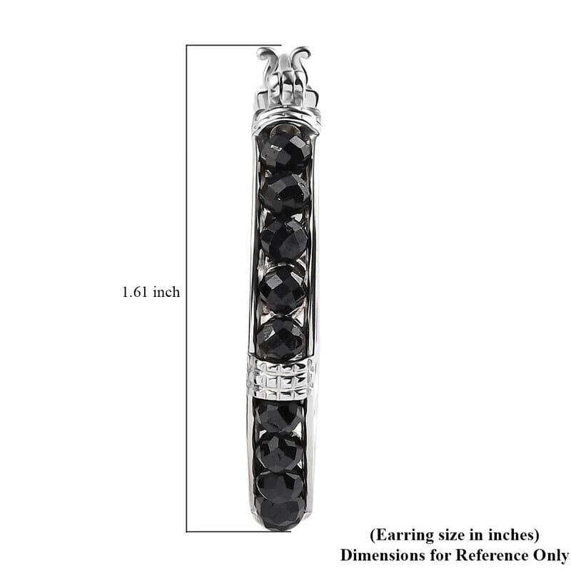 EverTrue Thai Black Spinel 24.15 ctw Hoop Earrings in Platinum Bond