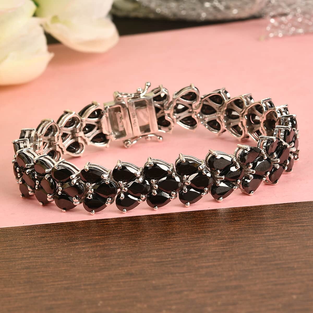 Elite Shungite Three Row Bracelet in Platinum Over Sterling Silver (8.00 In) 22.10 ctw image number 1