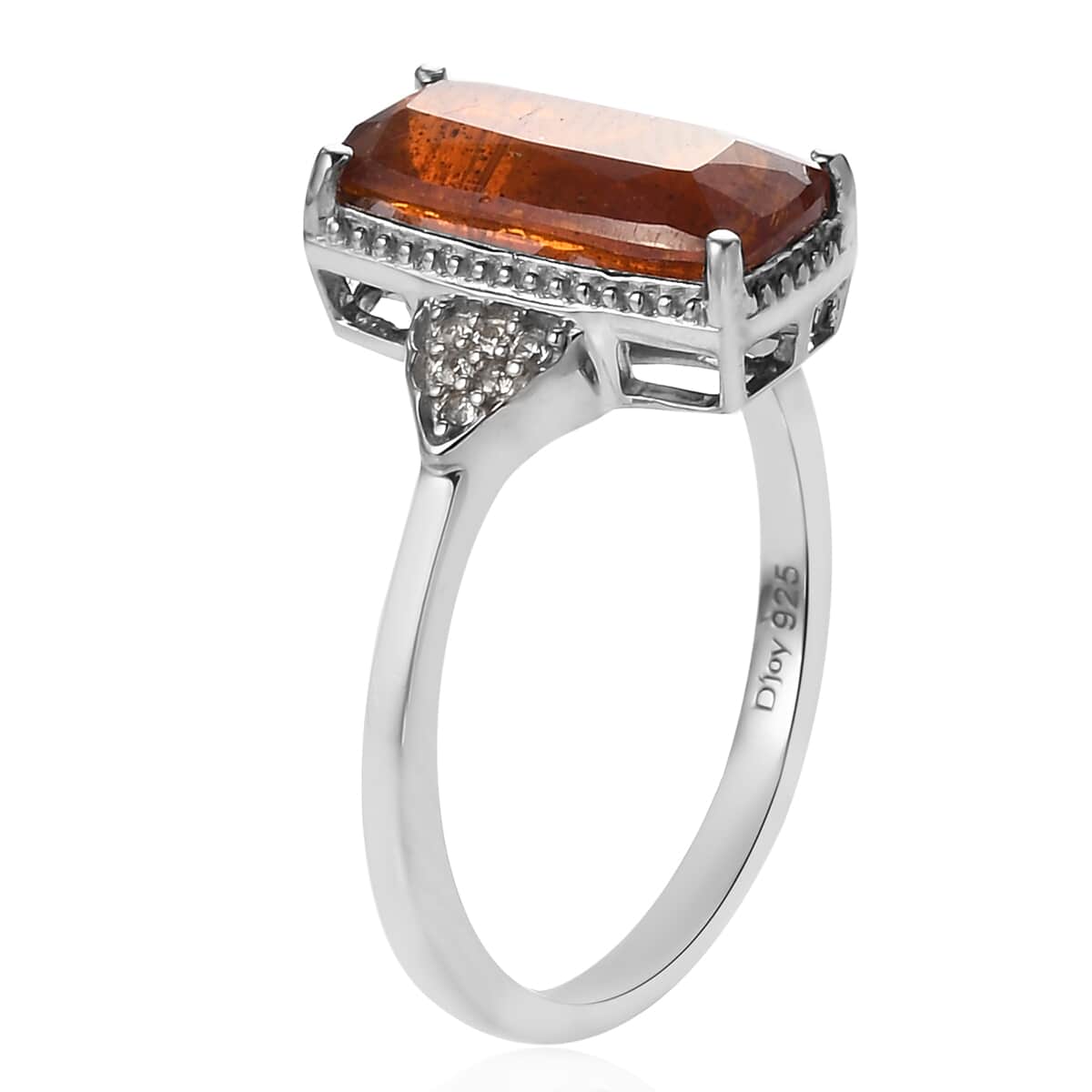 Tangerine Kyanite and Natural White Zircon Ring in Platinum Over Sterling Silver 2.90 ctw image number 3