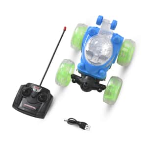 Blue Rechargeable Stunt Car with Flashing Light (Power Supply 3.7V 320mah Lithium Battery, Remote 2pcs AA Battery not Included)