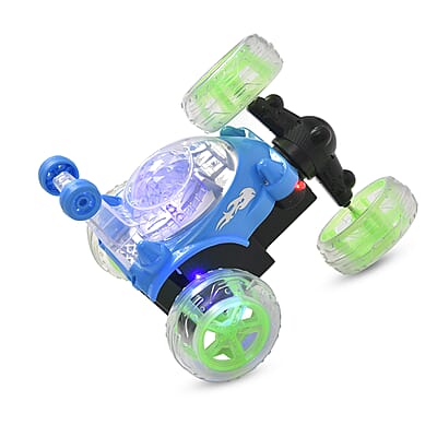 Blue Rechargeable Stunt Car with Flashing Light (Power Supply 3.7V 320mah Lithium Battery, Remote 2pcs AA Battery not Included)