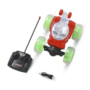Red Rechargeable Stunt Car with Flashing Light (Power Supply 3.7V 320mah Lithium Battery, Remote 2pcs AA Battery not Included)