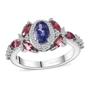 AAA Tanzanite and Multi Gemstone 1.40 ctw Ring in Rhodium Over Sterling Silver (Size 10.0)