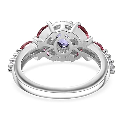 AAA Tanzanite and Multi Gemstone 1.40 ctw Floral Ring in Rhodium Over Sterling Silver (Size 10.0)