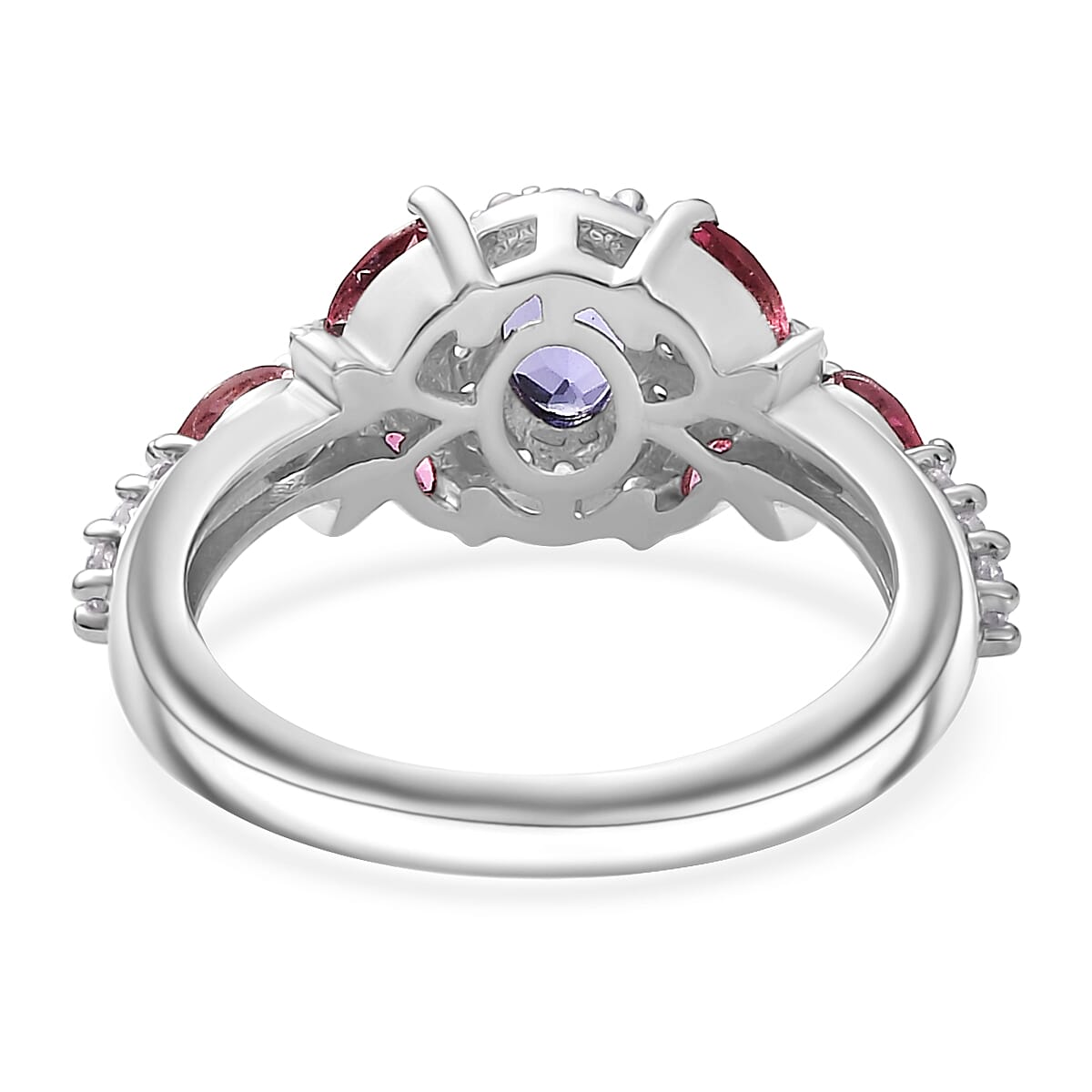 AAA Tanzanite and Multi Gemstone 1.40 ctw Floral Ring in Rhodium Over Sterling Silver (Size 6.0) image number 4