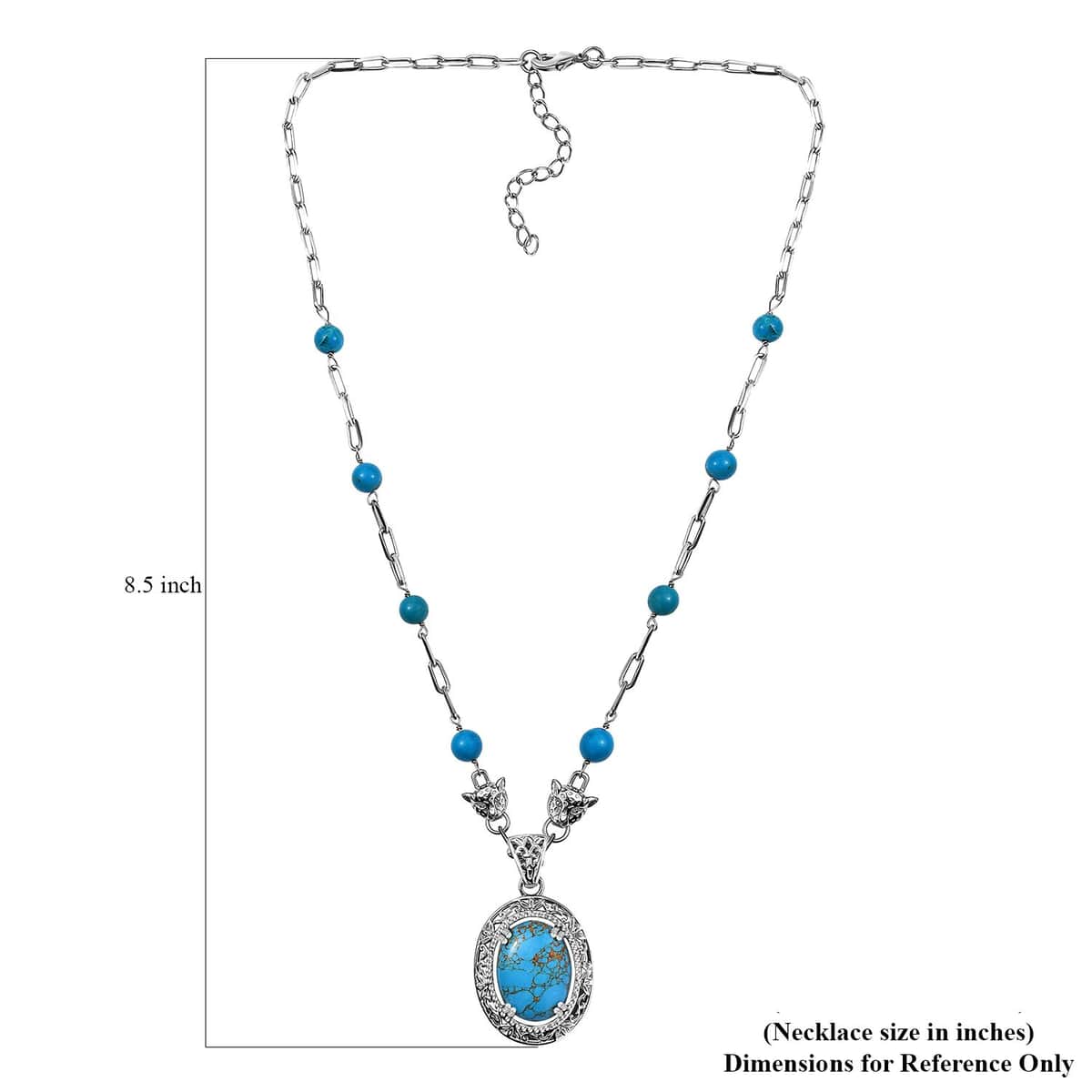 Mojave Blue Turquoise 25.15 ctw Paper Clip and Leopard Head Necklace in Platinum Bond 18 -20 Inches image number 5