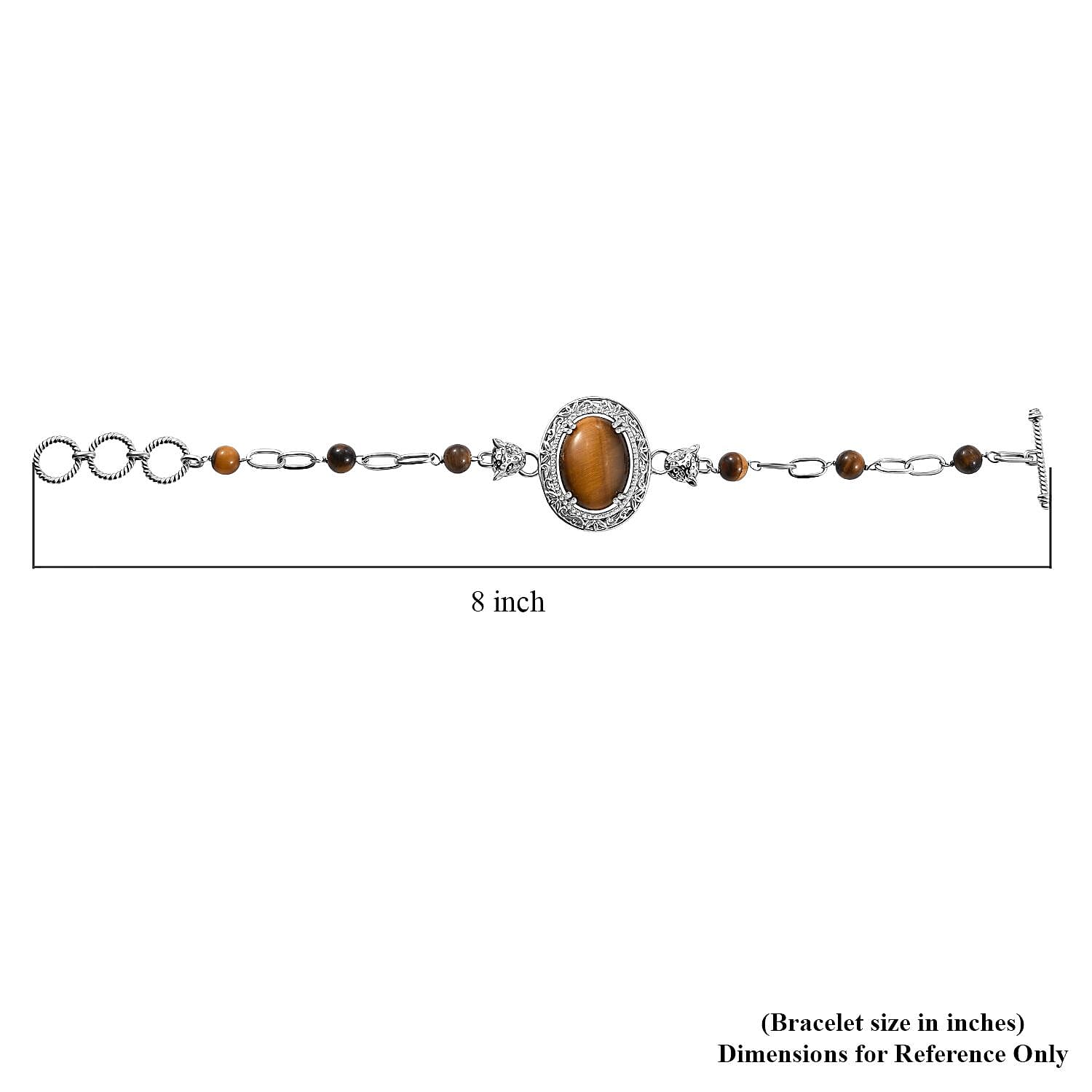EverTrue Tigers Eye 25.15 ctw Paper Clip and Leopard Head Bracelet in Platinum Bond (6.50-800In)